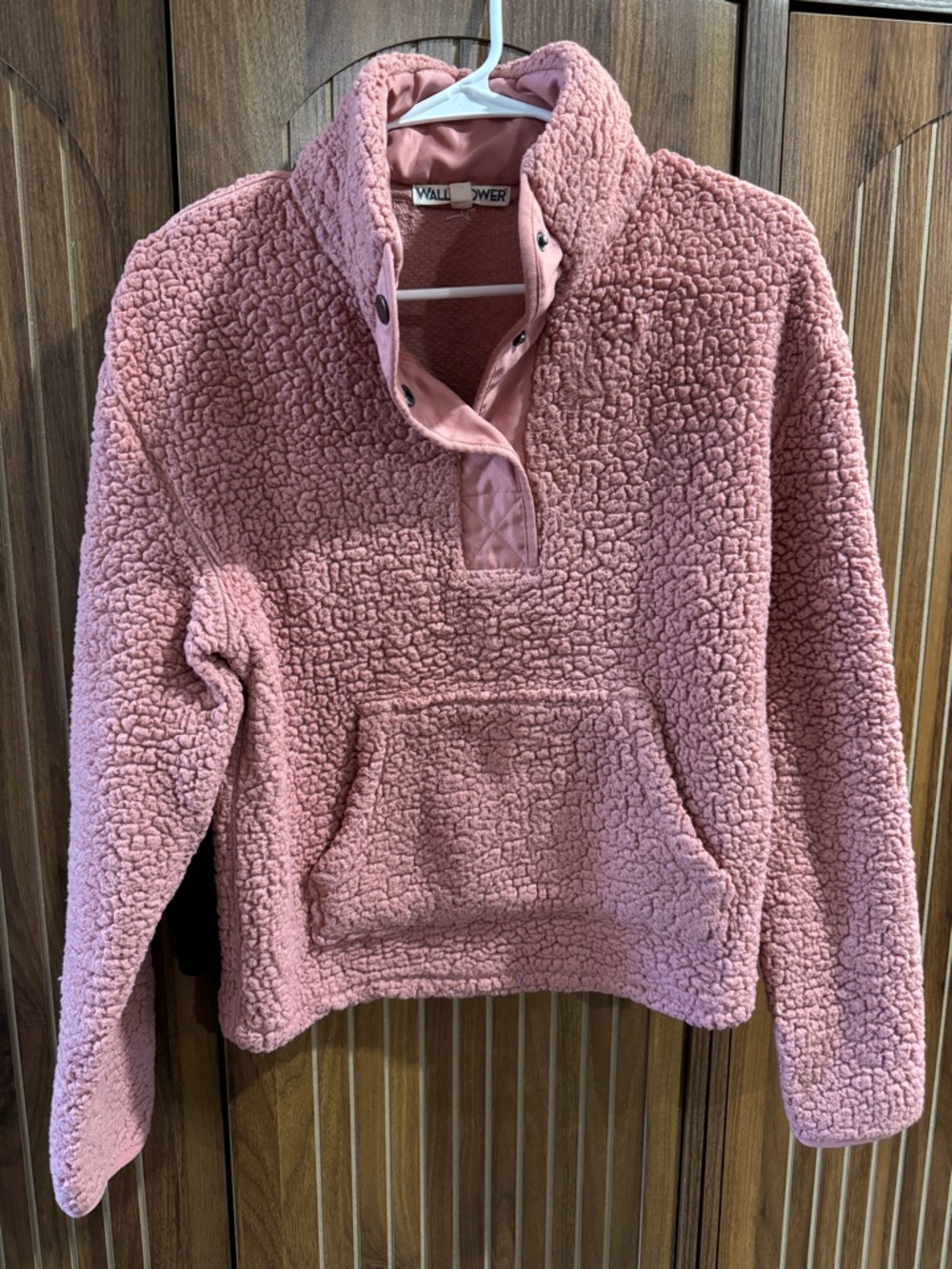 Wallflower Dusty Rose Cropped Sherpa Pullover
